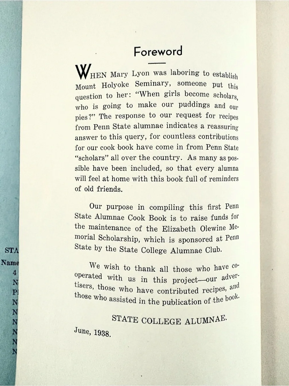 Rare  Penn State Alumnae Cook Book circa 1938 in great condition! -